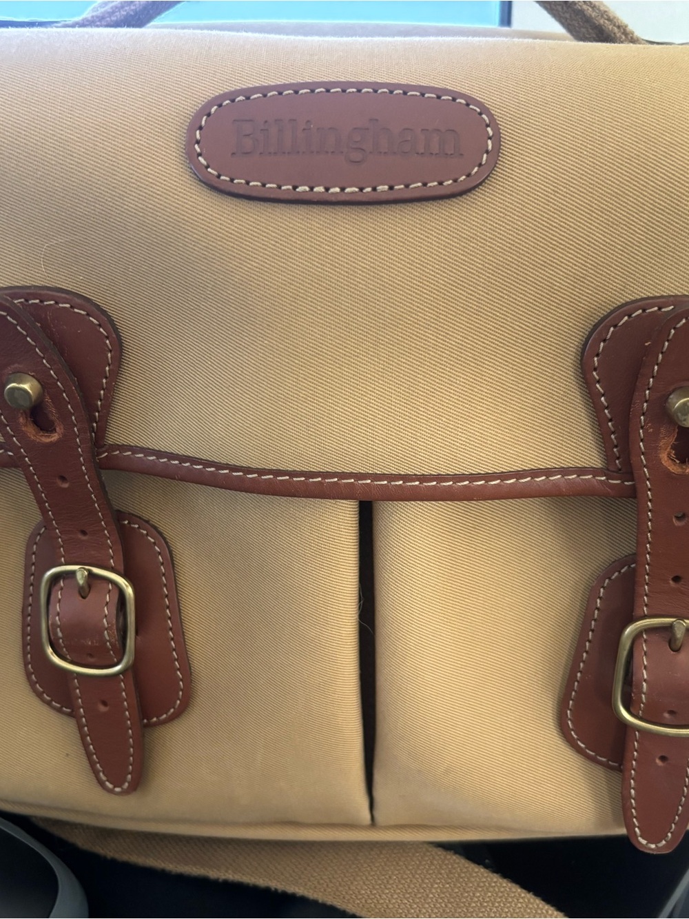 Tan Camera Bag with Brown Leather Trim